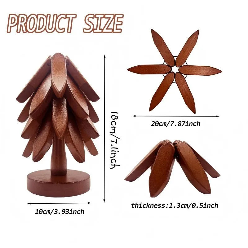 4PCS Tree Design Stand Bamboo Trivets Decorative Anti Scald Heat Resistant Table Mat Coaster Bamboo Placemats Pot Kitchen Tools