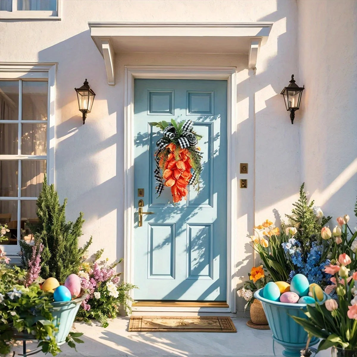 Easter Spring Swag Tulips Wreaths for Front Door, 15.7'' Artificial Spring Summer Door Wreaths with Flowers and Leaves.