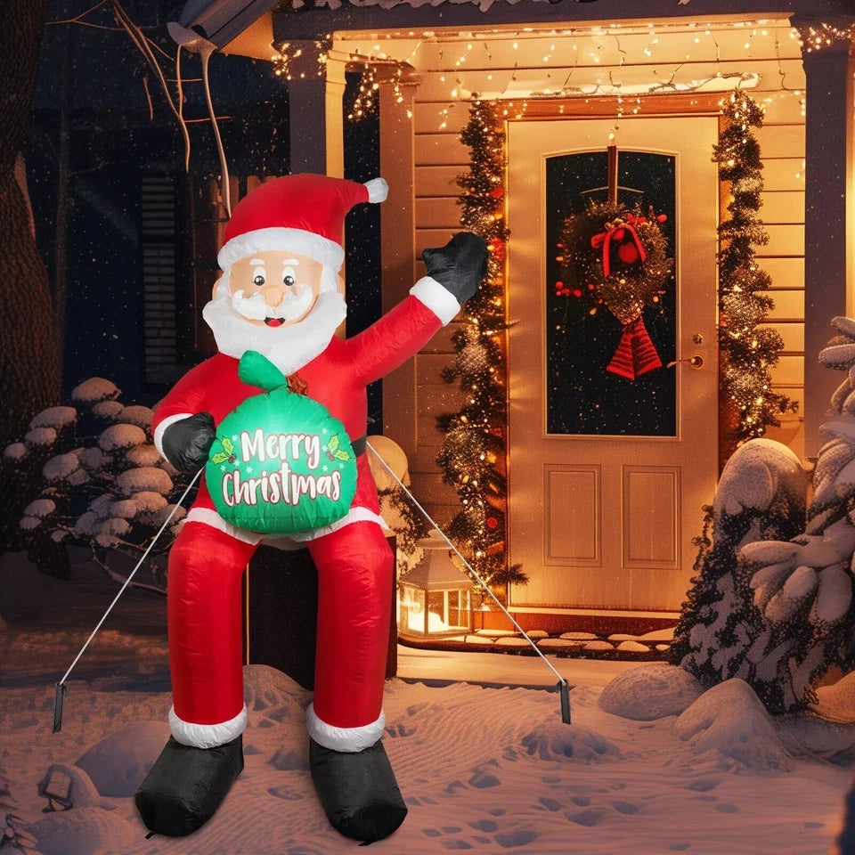 5.6FT Christmas Inflatable Sitting Santa Holding Gift Bags Outdoor Decoration Rooftop Balcony Garden Party Christmas Decor 2026