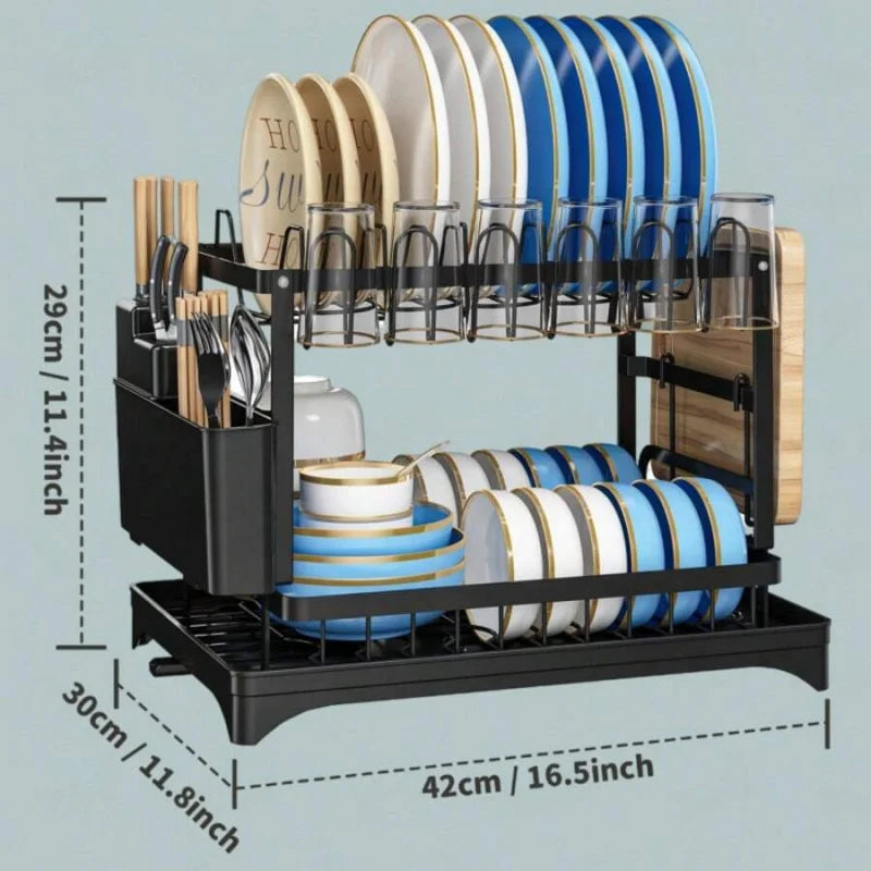 Stainless Steel Two Tier Dish Drying Rack With Auto Drainage