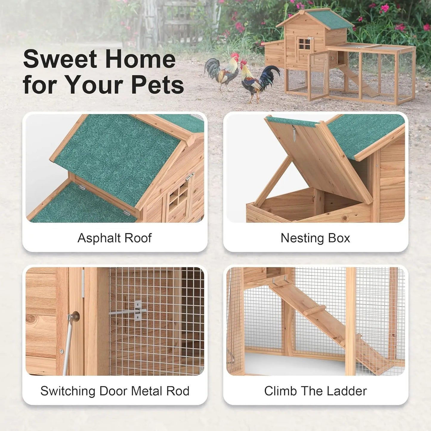 Outdoor Chicken Coop For 2-4 Chickens Wooden Hen House Hutch
