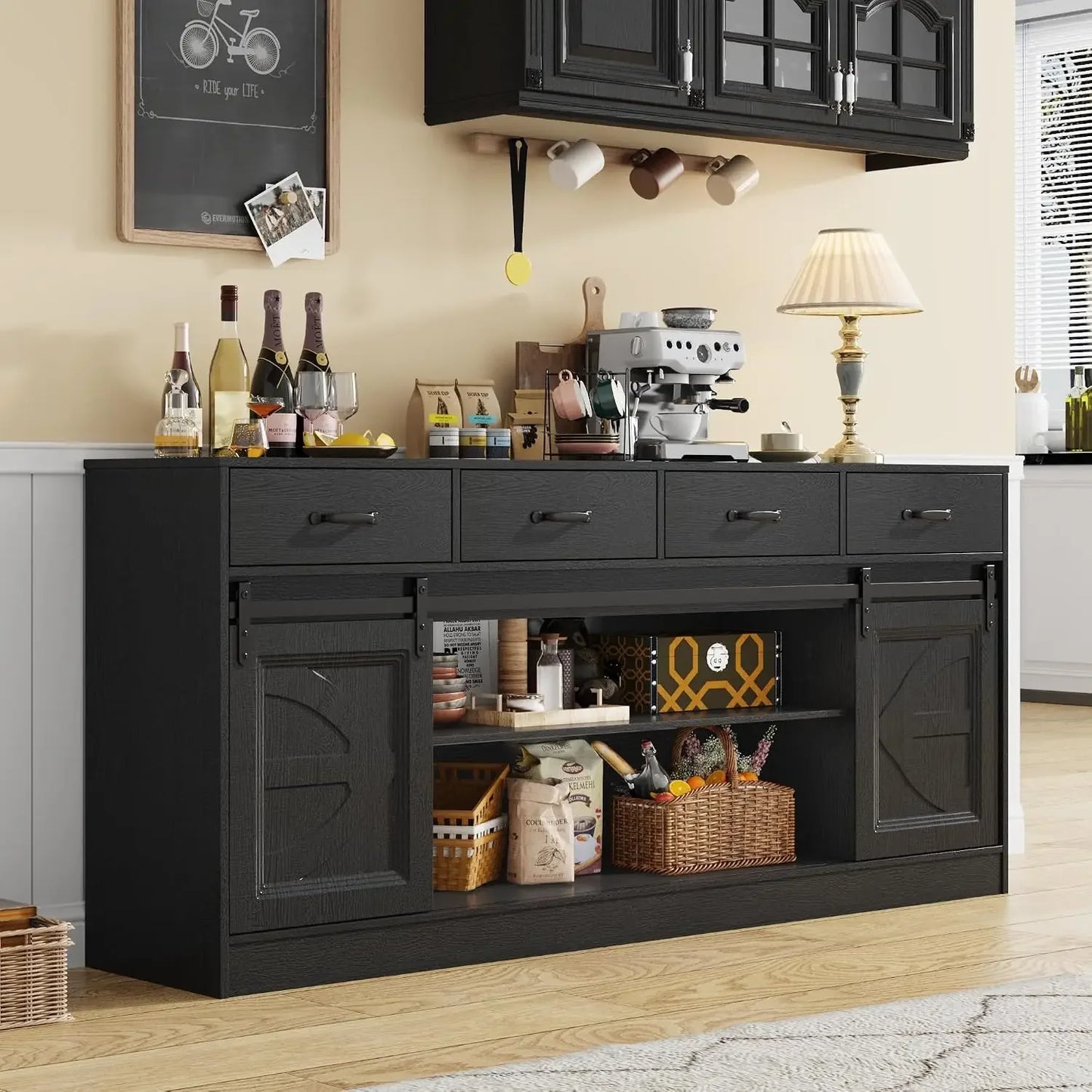 Guangbai Modern Farmhouse Sideboard Buffet With Storage Sliding Doors