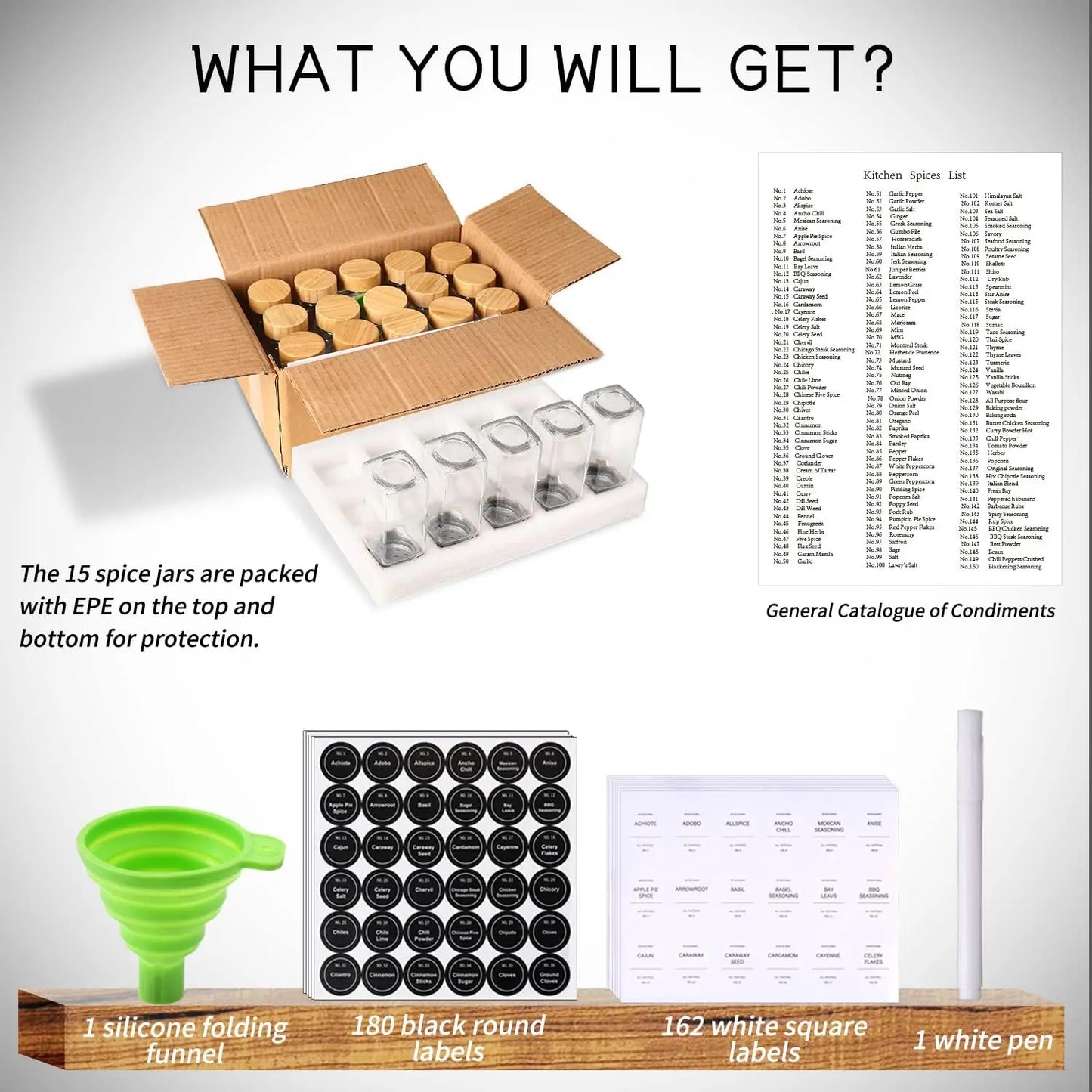 Glass Spice Jars With Bamboo Lids Labels And 24 Piece Organizer Set