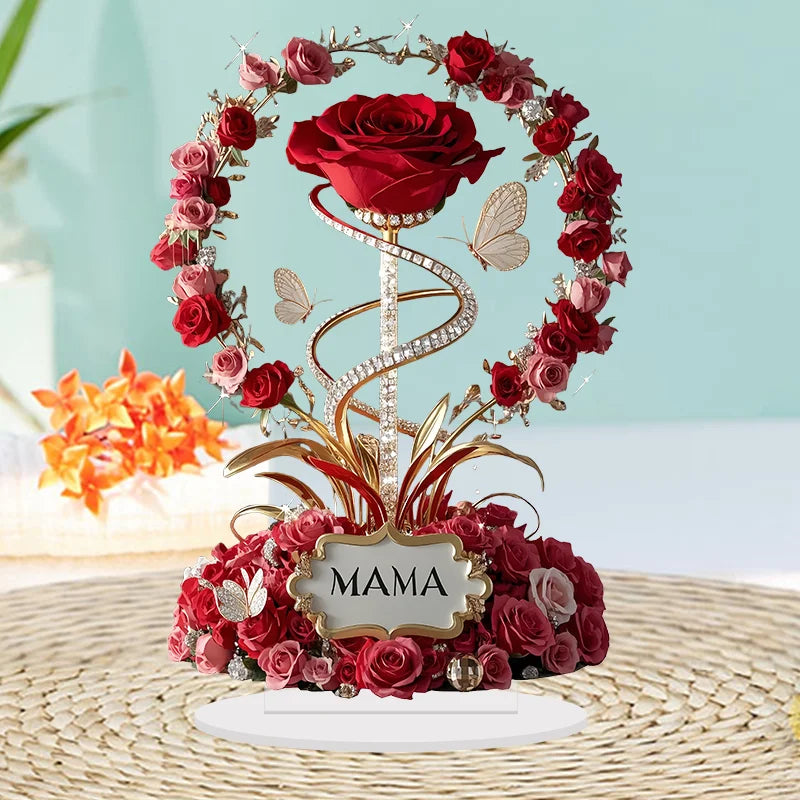 2D Acrylic Ornament Red Rose Mom Pattern Mother Gift