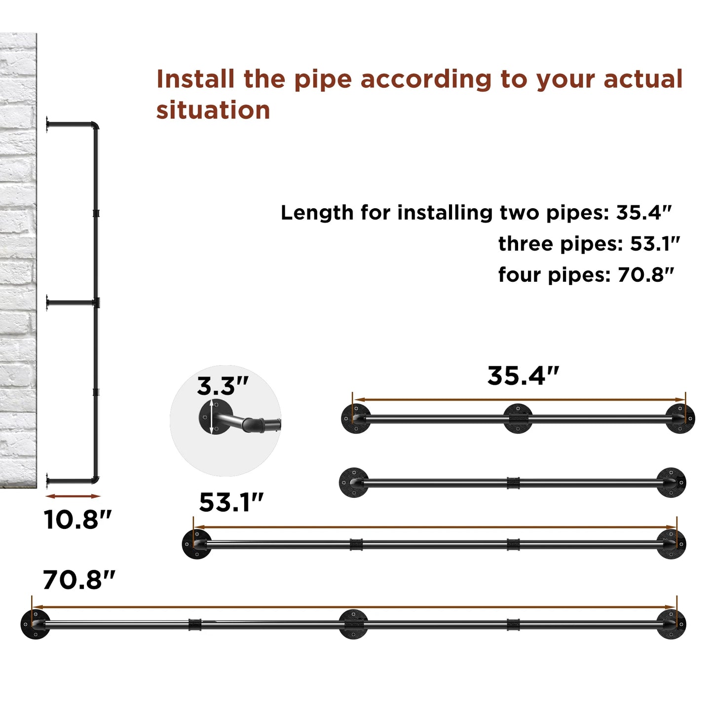 Industrial Pipe Wall Mounted Clothing Rack Garment Rod Storage