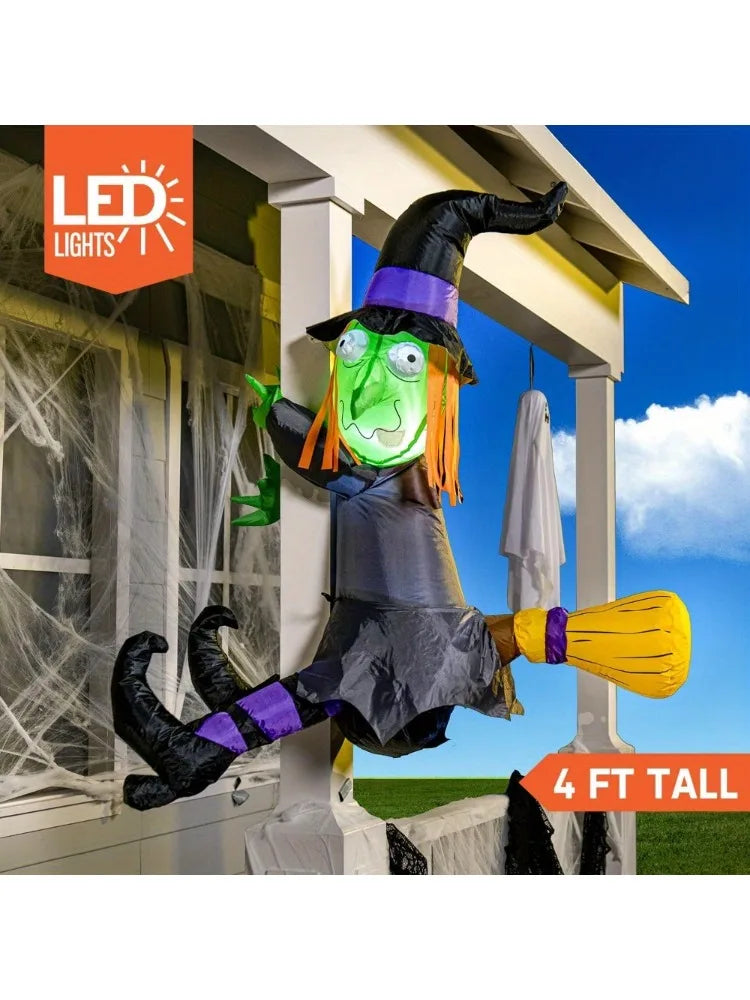 4FT Halloween Inflatable Witch with Build-in LED Lights - Outdoor Blow Up Decor for Yard, Trees & Parties | Witch Decorations, Halloween Inflatables Outdoor, Blow Up Yard Decor