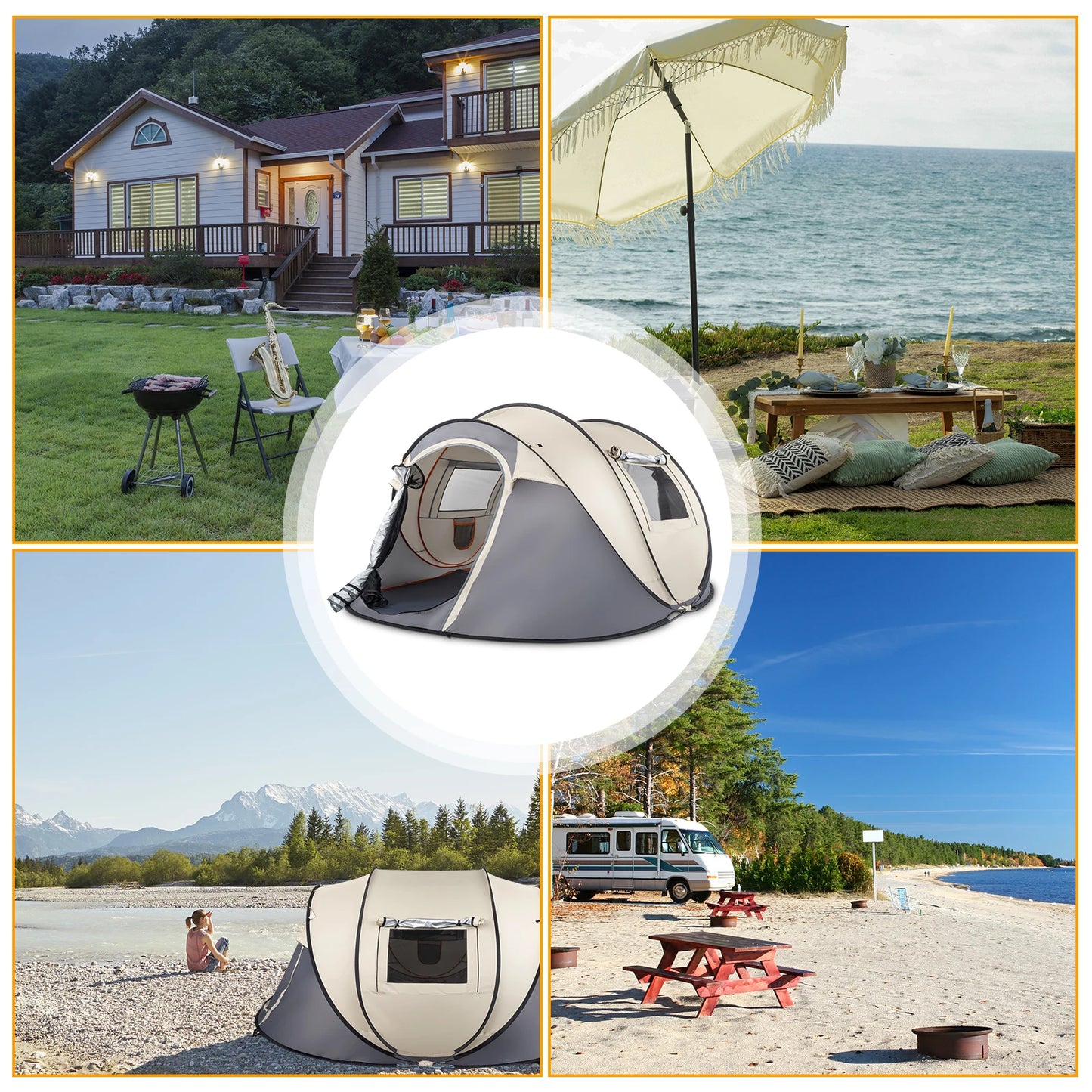 Instant Pop Up Tent 4 Person Waterproof Camping With Vestible