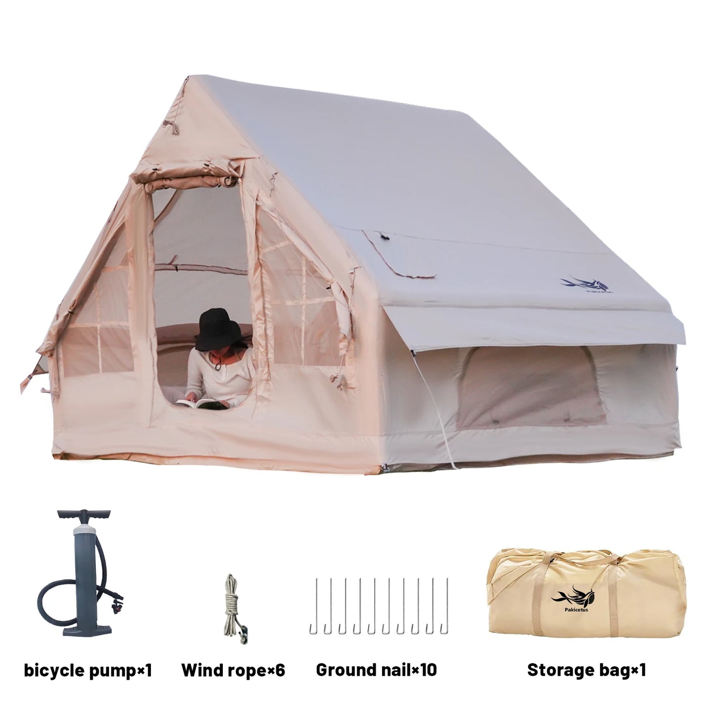 Pakicetus Inflatable Camping Tent With Stove Plug Quick Setup