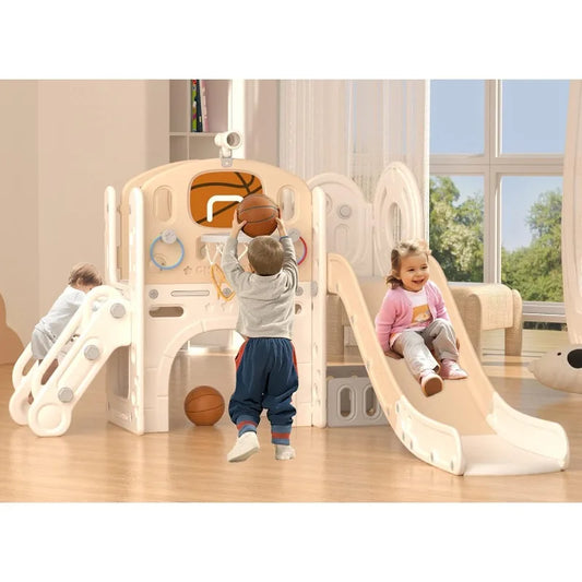 XJD 8 in 1 Toddler Slide Set,Kids Climber Slide PlaySet with Basketball Hoop and Ball,Outdoor Indoor Playground for Toddlers 1-3