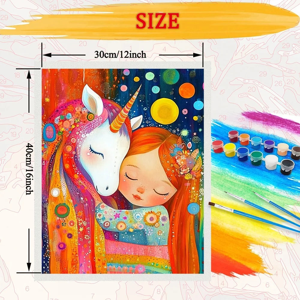 Cartoon Diy Art Paint By Numbers For Kids Unicorn and Girl Craft Kit HandPainted On Canvas Valentines Gift Home Decor