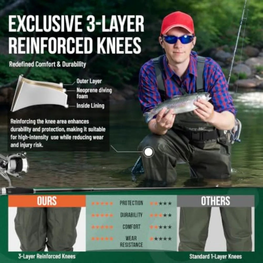 Fishing Waders for Men Women - 2-Ply Nylon/PVC Waterproof Hunting Chest Waders with Boot HangerandPhone Case, Size9-13
