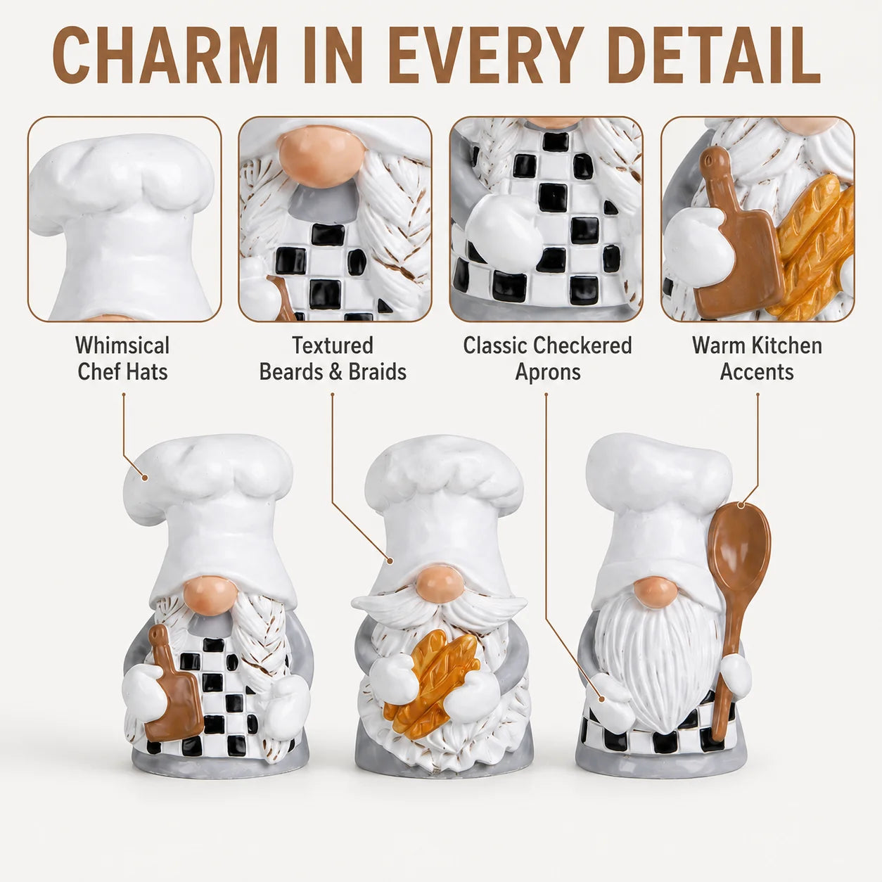 Hodao Resin Chef Gnome Figurine Set Kitchen Home Decor