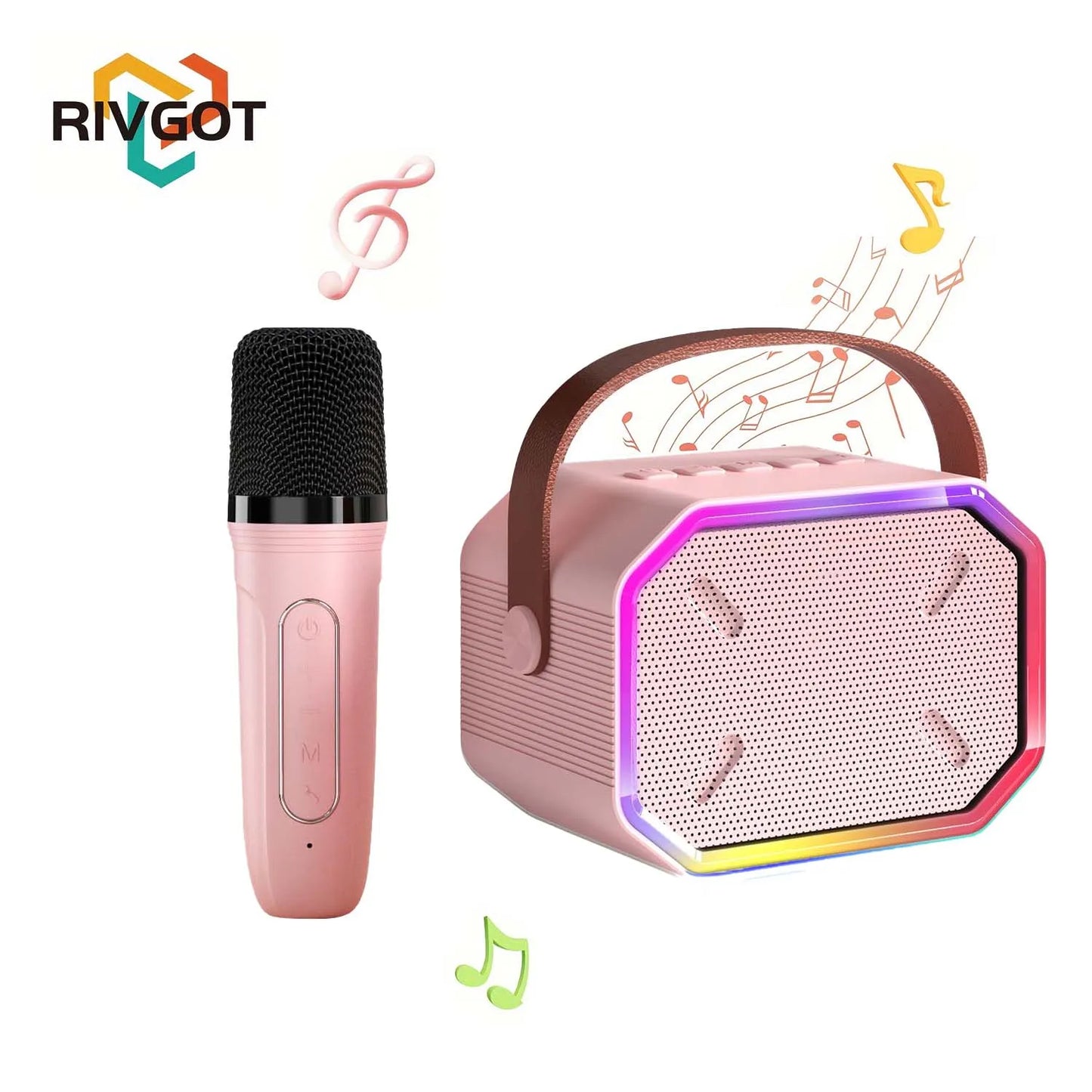 RIVGOTC Mini Karaoke Machine for Kids Portable Bluetooth Wireless Microphones