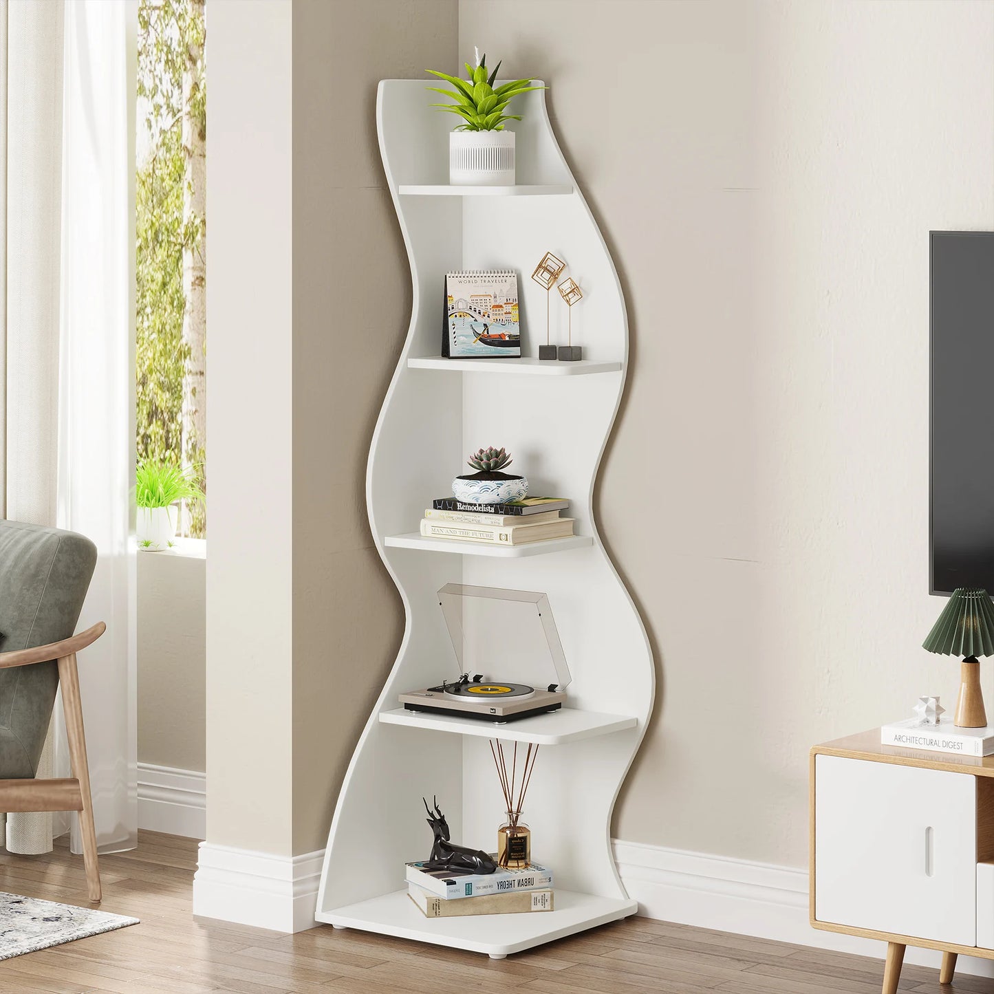 Tribesigns 5 Tier Corner Shelf Wall Bookcase Modern Plant Stand