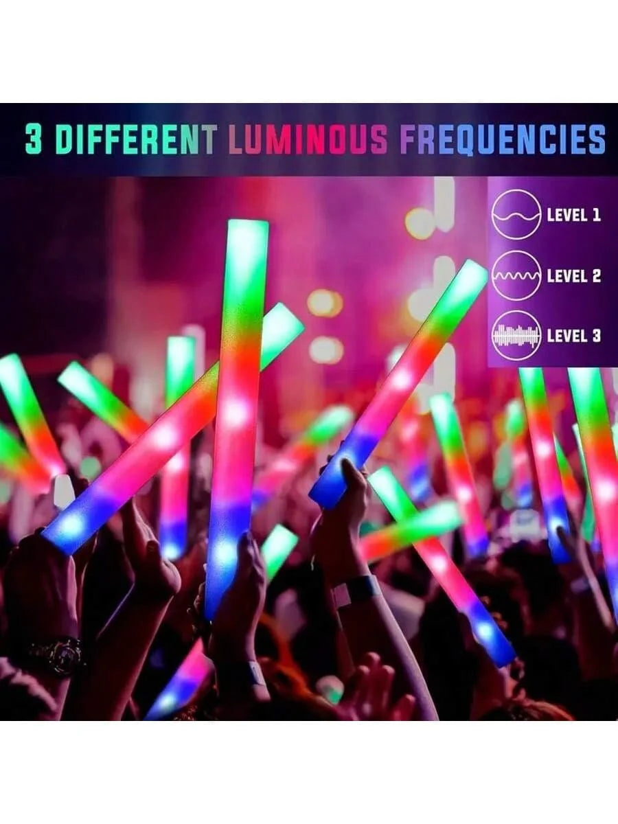 Foam Glow Sticks Vibrant Electric Multicolor RGB 30/100 Pcs LED Light Up Foam Batons With 3 Flashing Modes For Weddings Dances Concerts Birthday Halloween Christmas Party Supplies Party Favors Nightclub Rave Props Accessories