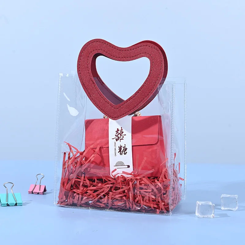 Portable  Pvc Tote Bag  Practical  Wedding  Tote Bag  Heart Ornament  Versatile  Candy Gift Bag  For Wedding Favor