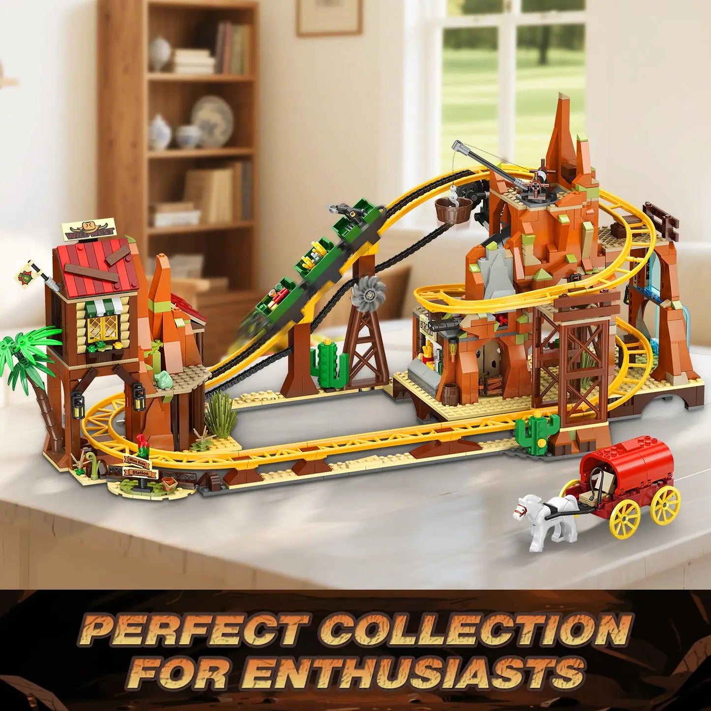 HOGOKIDS Western Roller Coaster Building Set Mine Train Playset