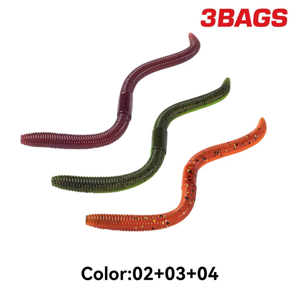 Kingdom 3Bags Earthworm Soft Lure Sinking 1.8g 96mm 2.8g 120mm Artificial Fishing Lures Bass Flatfish Worms Fishing Soft Baits