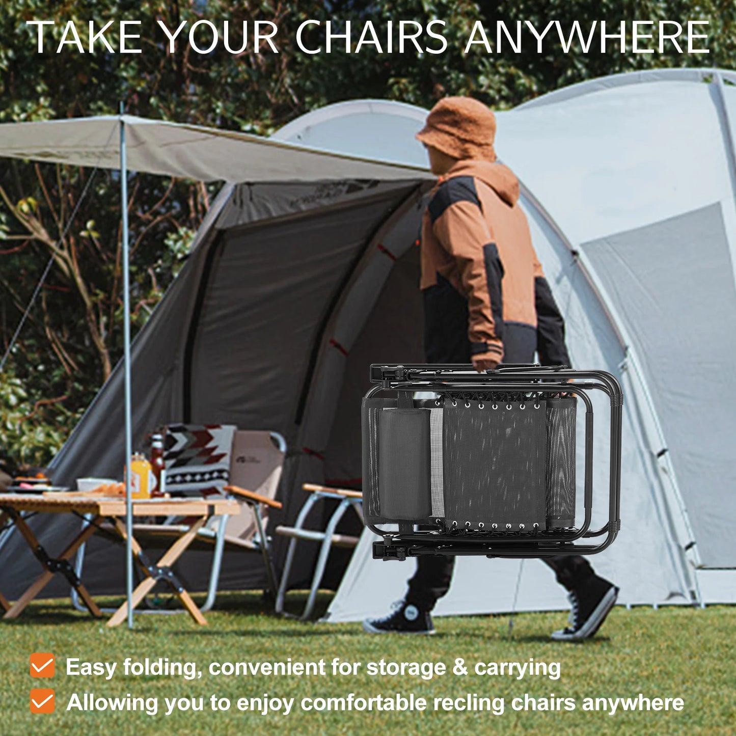 JHK Zero Gravity Portable Sun Lounger With Cup Holder