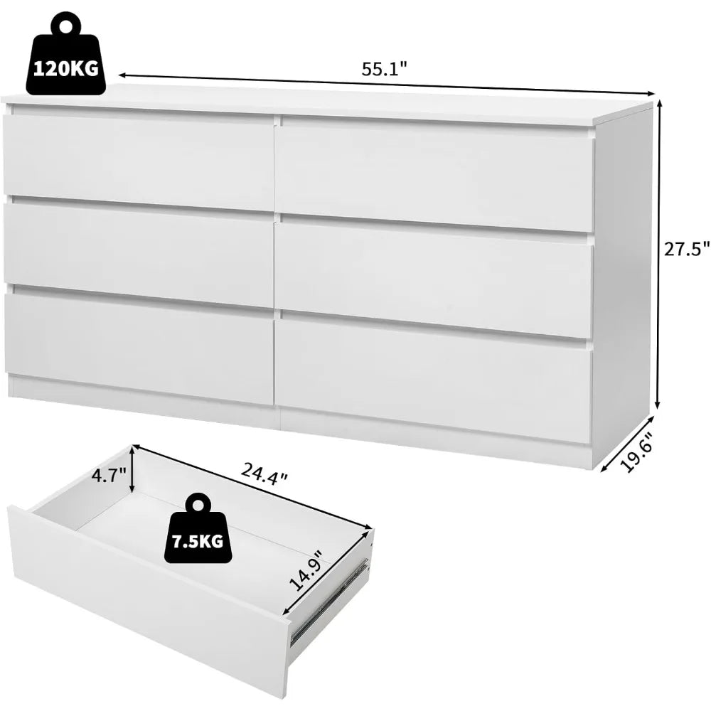 Modern Wood Dresser With Six Drawers And Anti Tipping Device