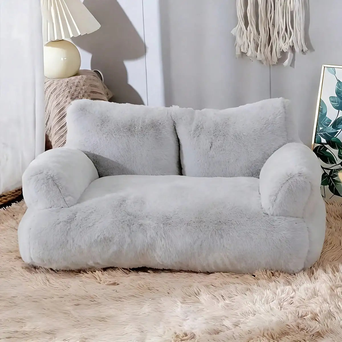 XMSJ Cozy Plush Dog Sofa Bed With Raised Edge Washable