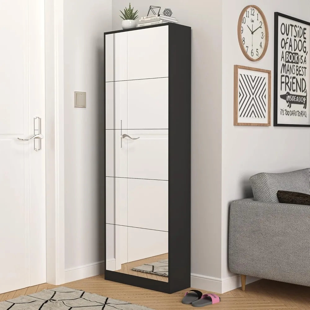 Shoe Storage Cabinet With Full Length Mirror 30 Pair Free Standing Organizer
