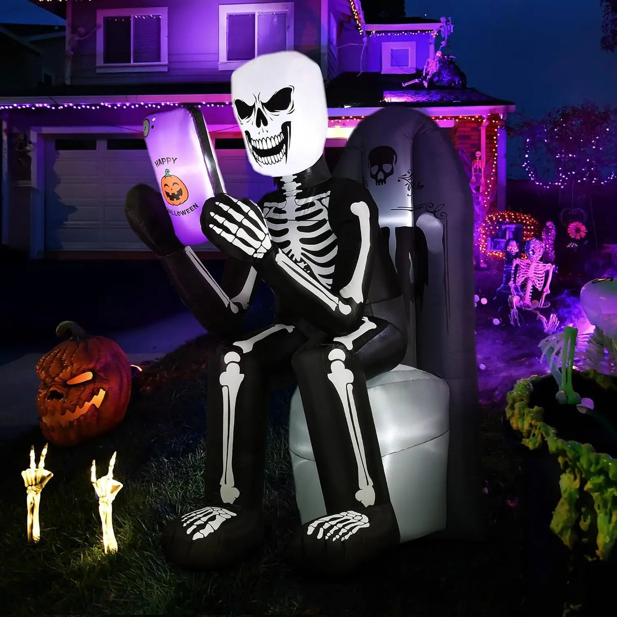 SHXI Halloween Inflatable Skeleton Tombstone Outdoor Decoration With LED Lights