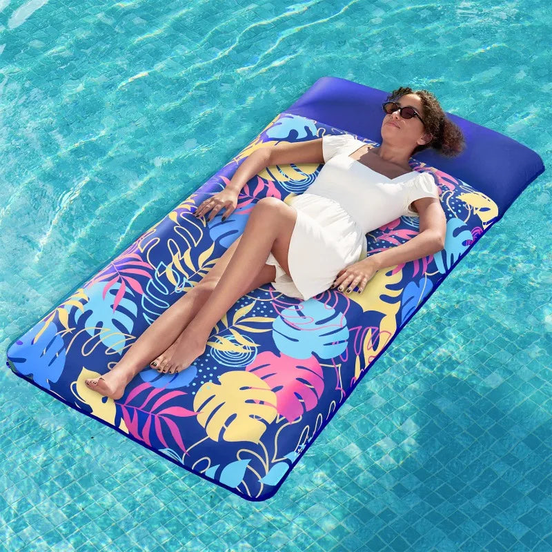 JOYIN Fabric Covered Pool Inflatable Floats Raft  Mat Lounger Floaties for Adults Summer Water Party Headrest
