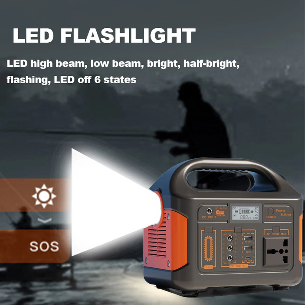 Gaiaray 300W Power Bank Large Capacity 230WH Outdoor Mobile Power Supply Fast Charging 12.8V LifePO4 Battery Charging Dual-Purpose Lithium Battery Household Portable Fishing Tool Outdoor Support UPS with LED Light