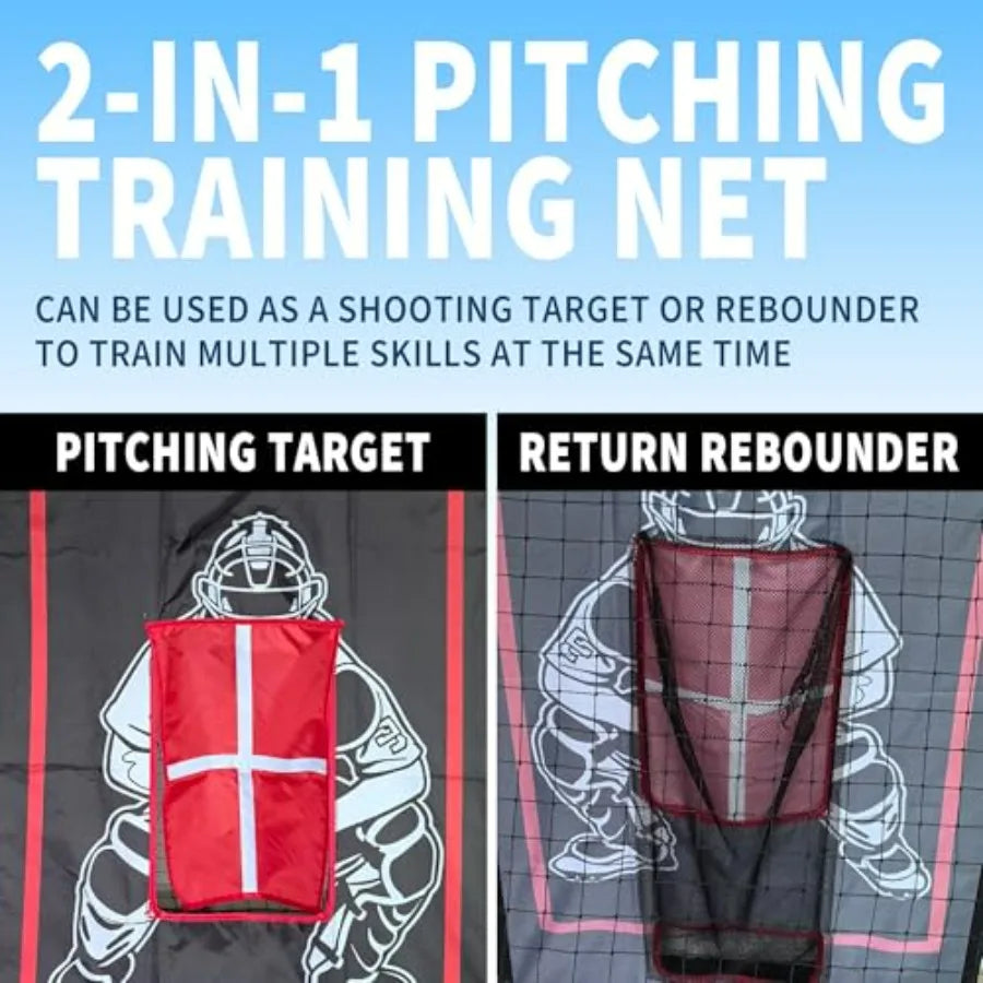 2-In-1 Baseball Pitching Net Trainer With Return Screen Durable Nylon