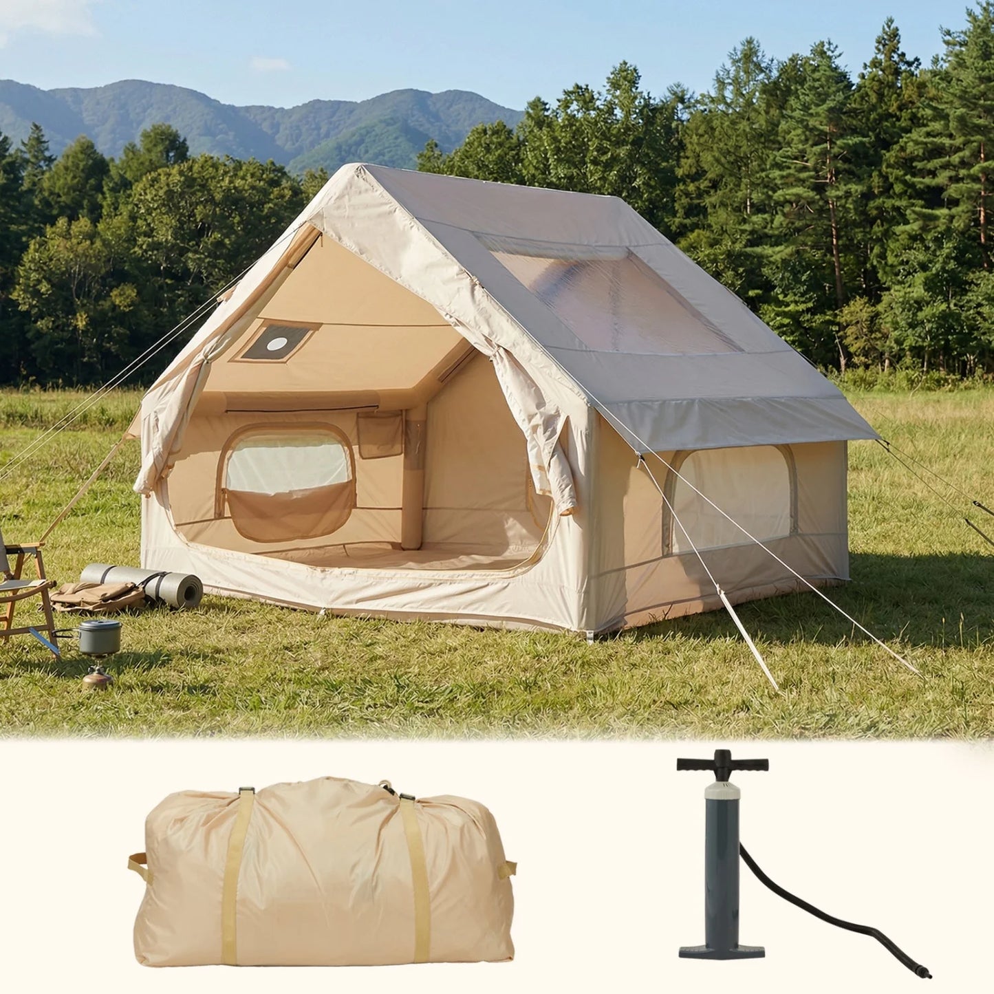 Himiss Inflatable Camping Tent With Pump Skylight And Stove Jack
