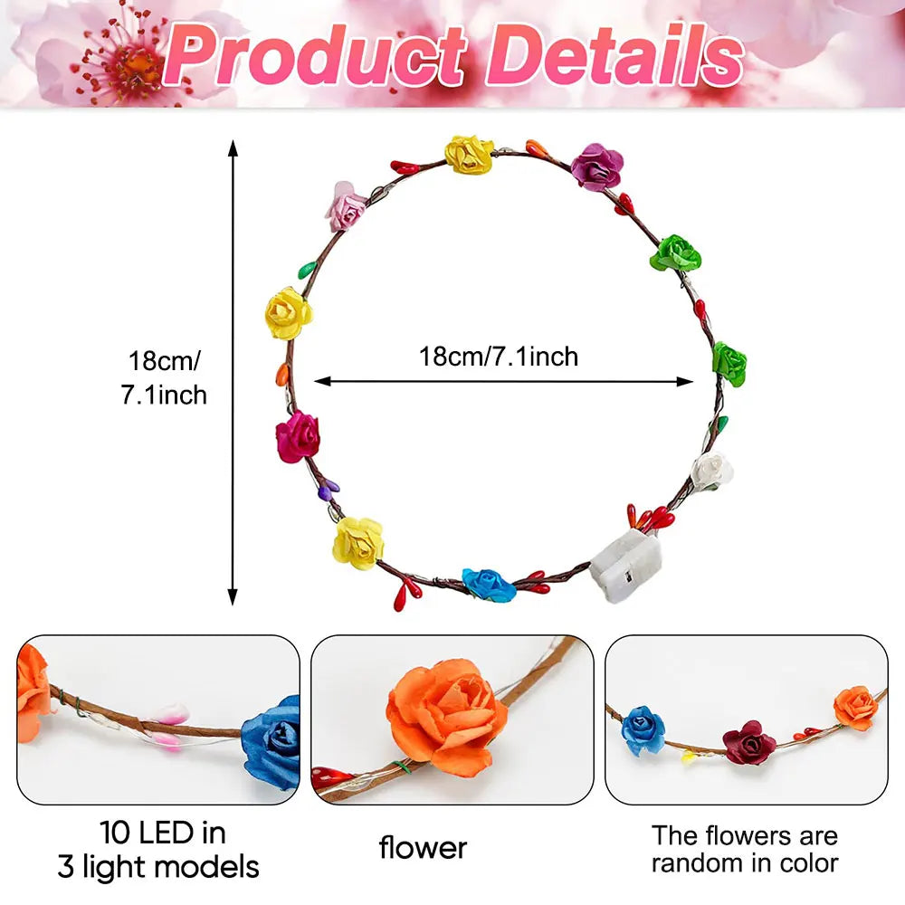 30pcs Paper Rose Wreath Set LED Light-Up Headbands, Party Wreaths, Suitable for Glow-in-the-Dark Wedding Party Hair Accessories