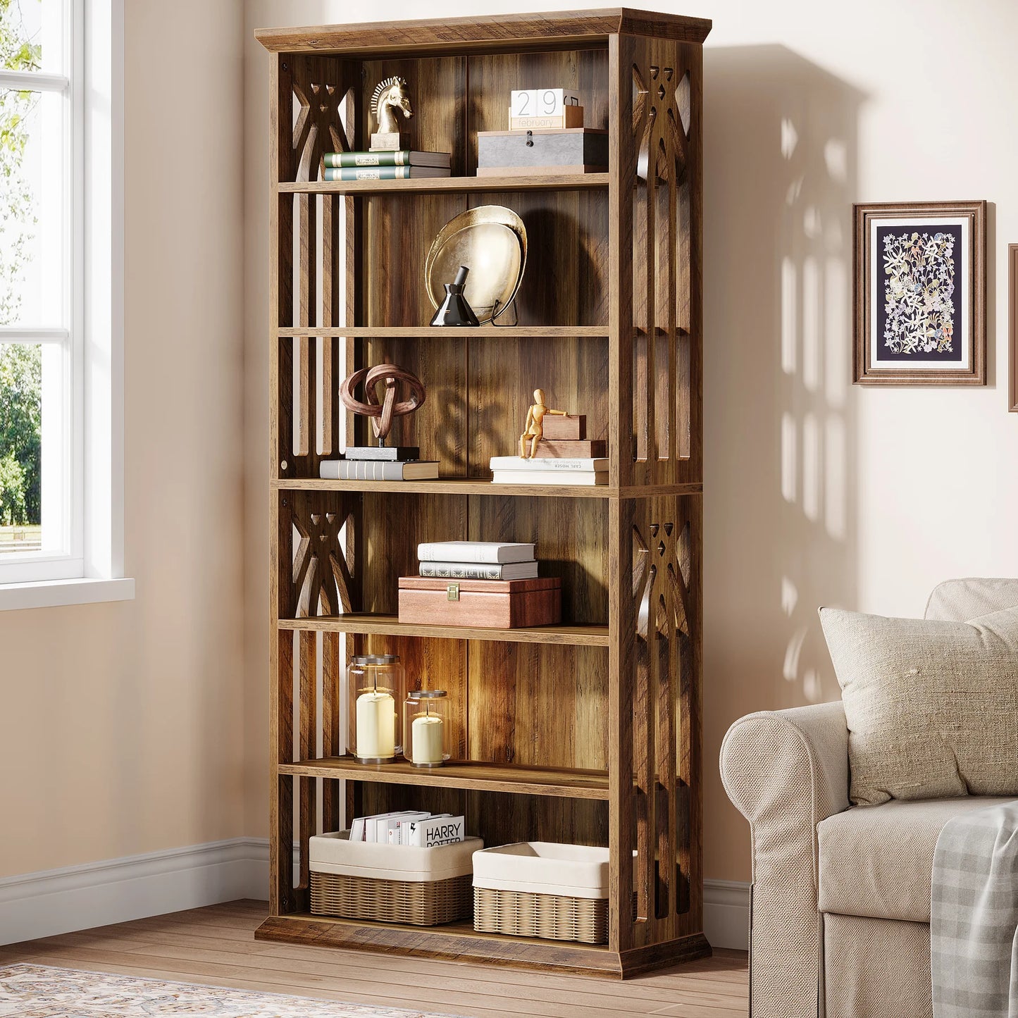 Tribesigns 6-Tier Bookshelf, 75-Inch Tall Bookcase, Large Bookshelves and Bookcases Freestanding Display Shelves, Wood Bookshelf