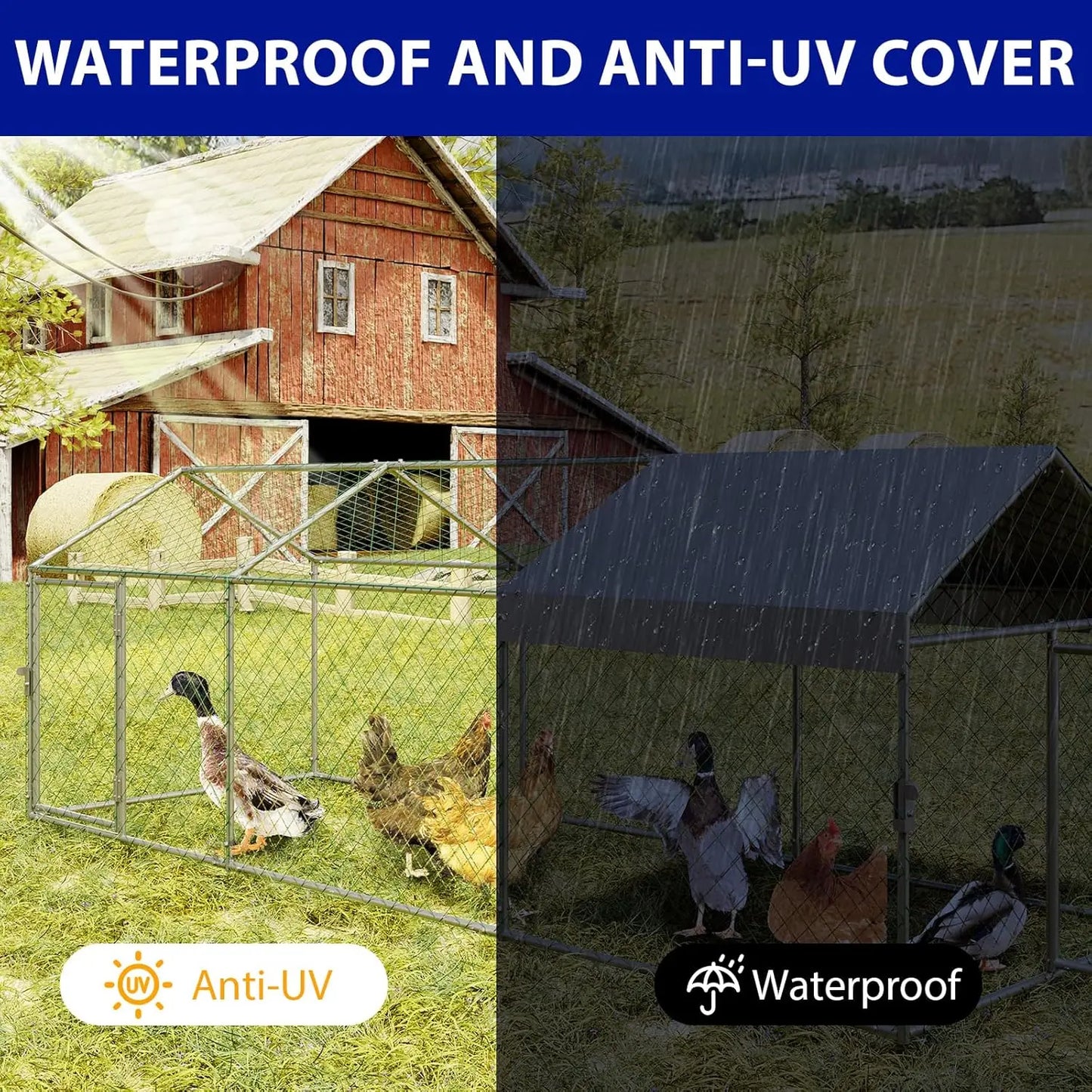 HiMISS Durable Portable Metal Chicken Coop With Waterproof Cover