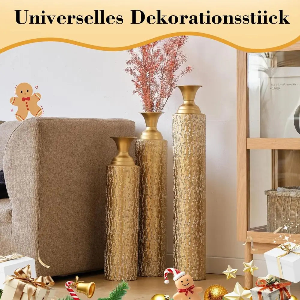 Modern Decorative Metal Floor Vases Set of 3 Centerpieces
