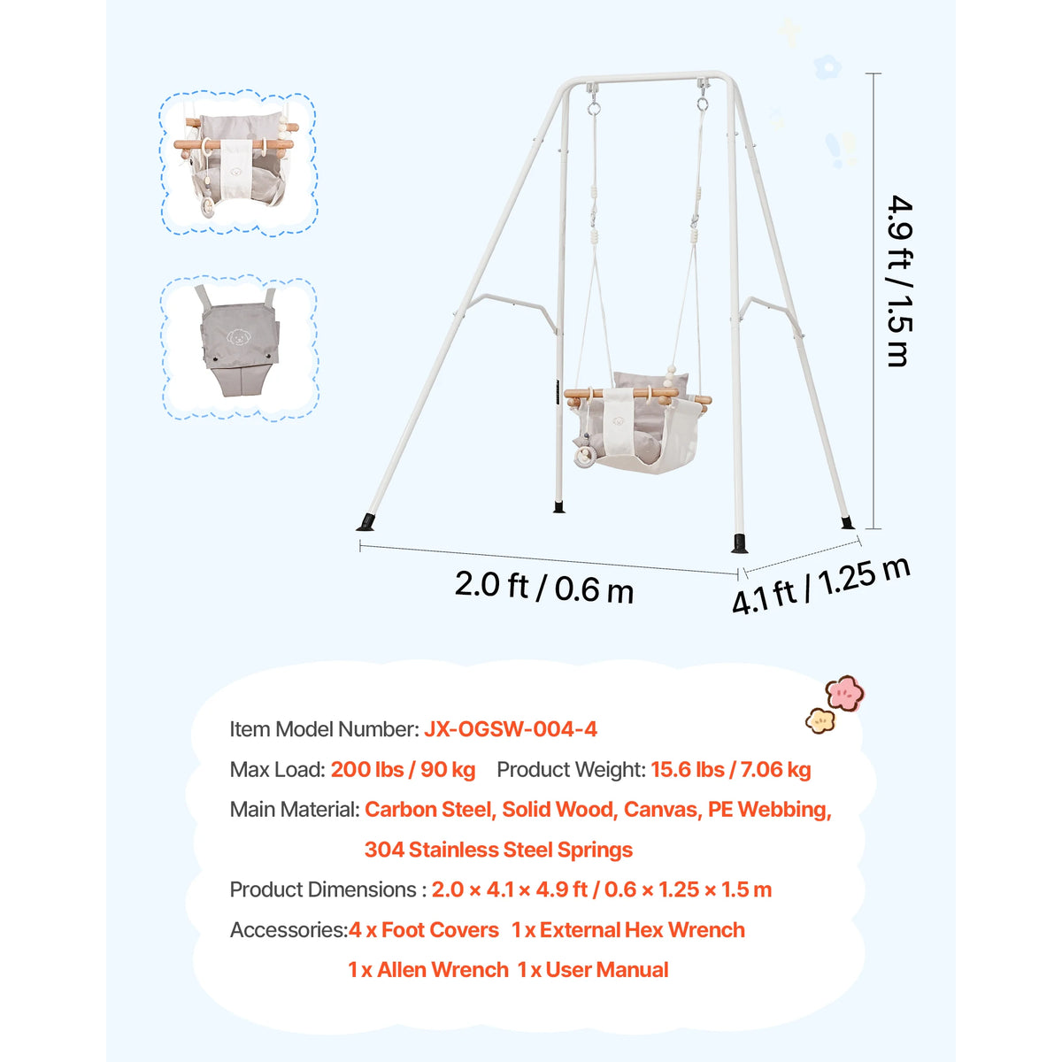 SucceBuy 2-In-1 Toddler Swing&Jumper Soft Foldable A-Frame Metal Stand Heavy Duty Thick Ropes Easy Install Store Indoor/Outdoor