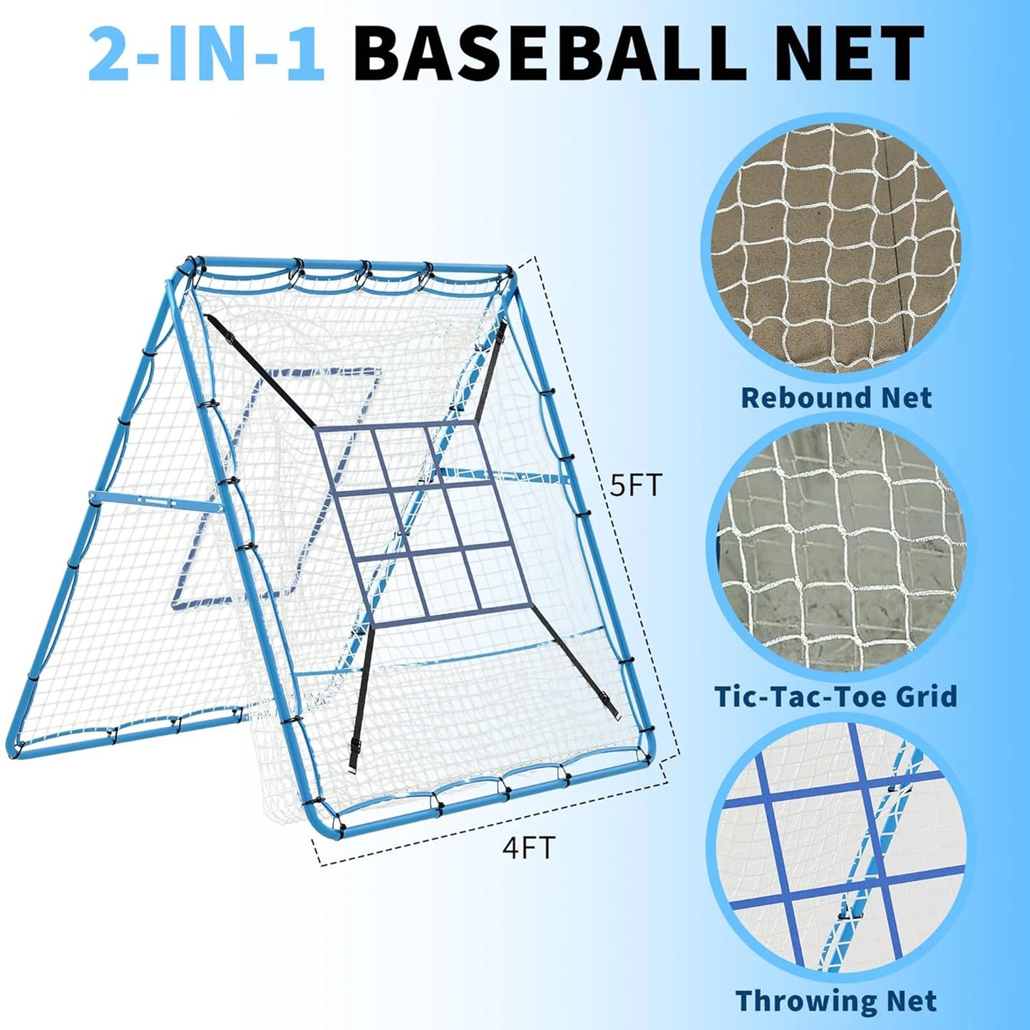 5x4 ft Volleyball Baseball Rebounder Net, Softball Rebounder Pitchback Net,Multi-Sport Training Rebound Net, Adjustable Angles