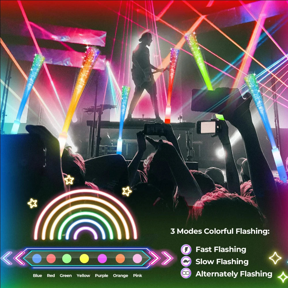 60pcs Colorful LED Glow Fiber Optic Fluorescent Sticks, Party Wands, Batons, DJ Flashing Glow Sticks, Bulk Foam Glow Sticks, Col