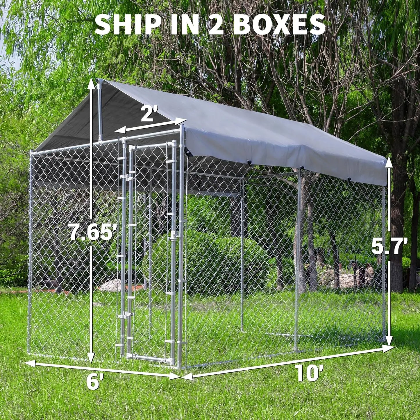 Outdoor Dog Kennel With Roof Galvanized Chain Link UV Cover And Lock