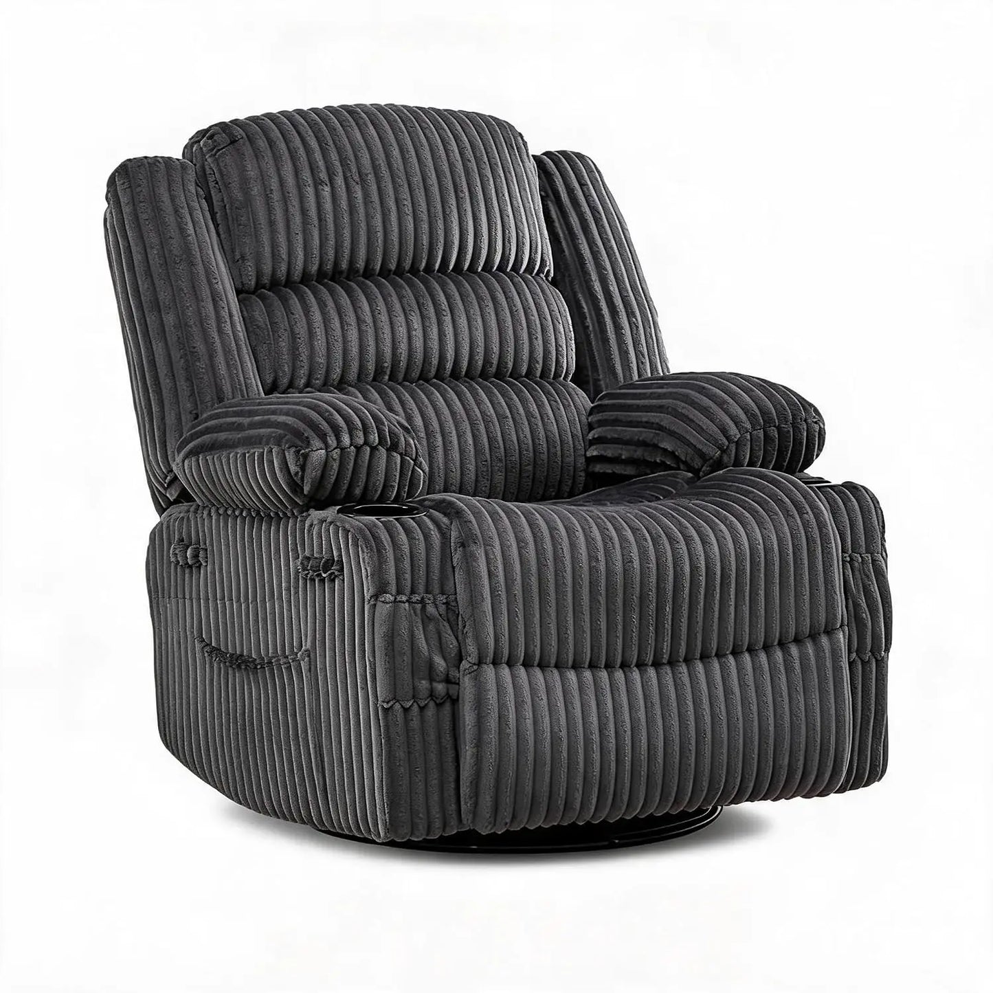 360° Swivel Rocking Recliner Chair With Cup Holder, Oversized Corduroy Nursery Glider, Deep Seat Lounge Chair For Living Room