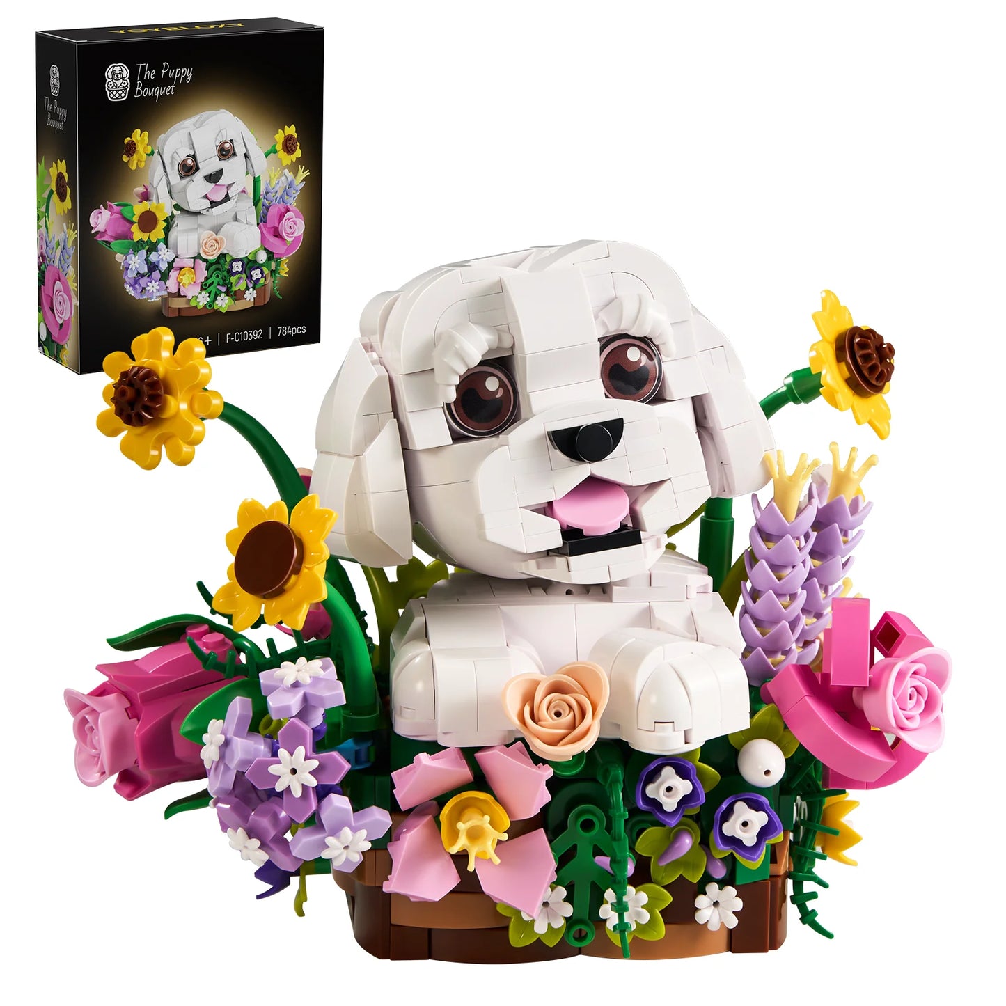 BuildMoc Adorable Dogs Bouquet Succulent Building Blocks Set for Kids