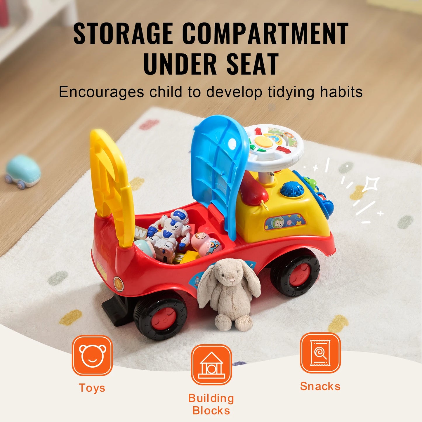 SucceBuy Toddler Ride On Push Car Sit To Stand Kids Toy With Music Steering