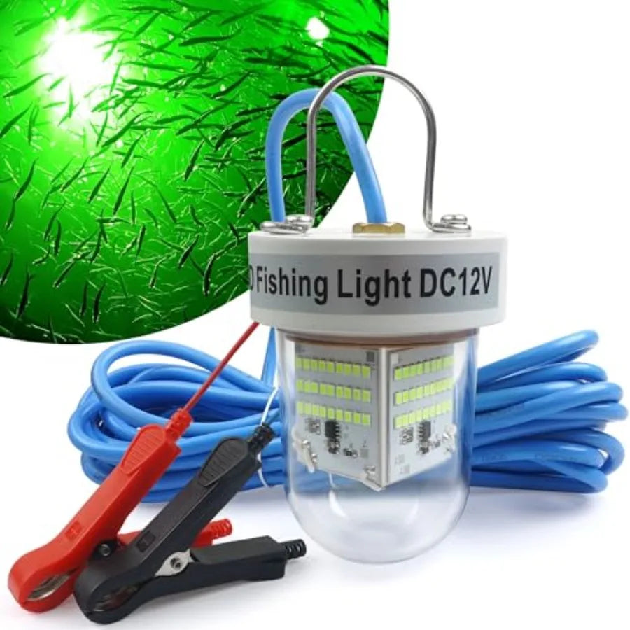 Underwater Green Fishing Light for Night Fishing on Docks and Boats, LED Submersible Lamp, 40000 Lumens, 80W, 12V, Green Color,