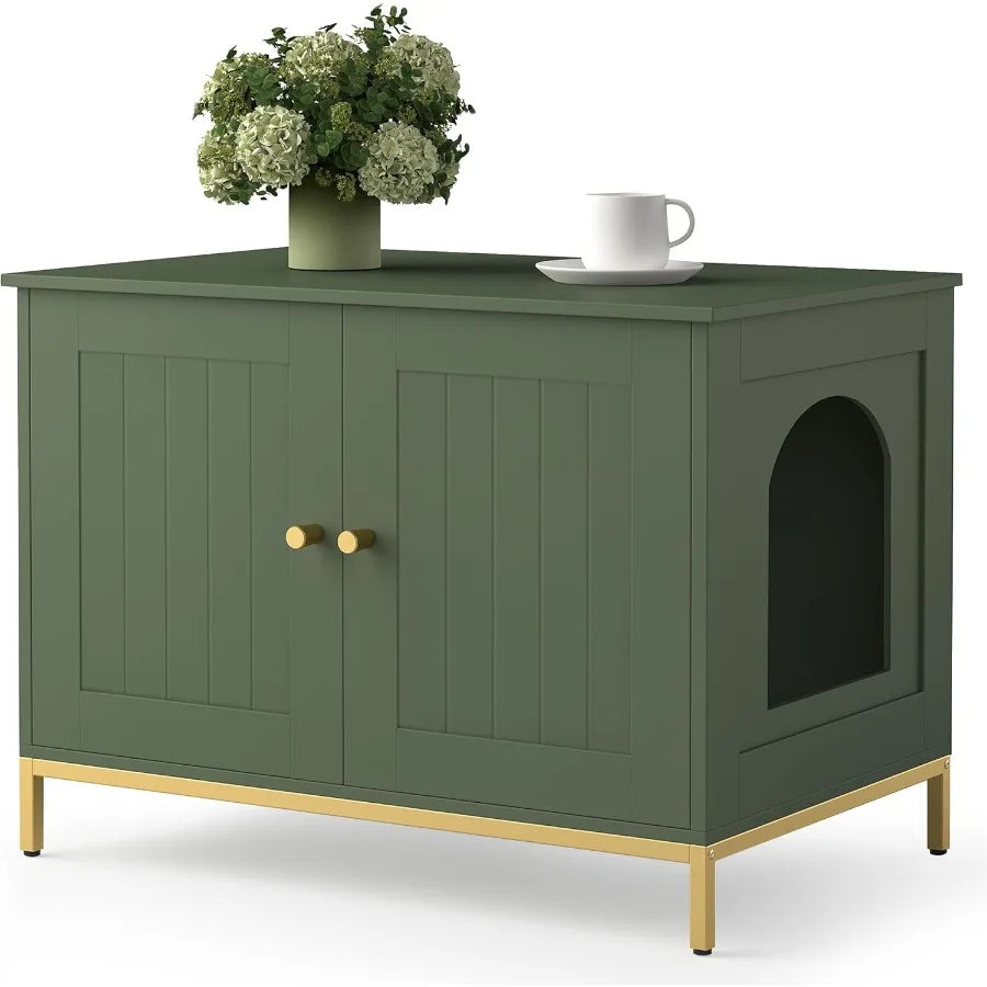 Modern Cat Litter Box Enclosure With Metal Frame Indoor Use