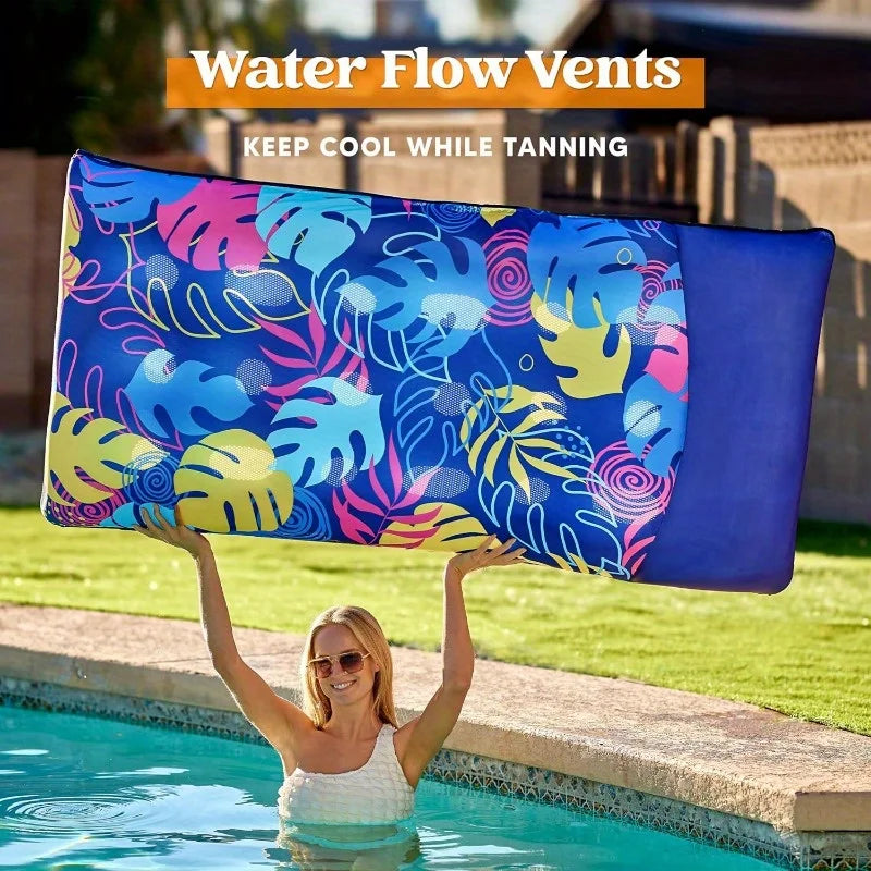 JOYIN Fabric Covered Pool Inflatable Floats Raft  Mat Lounger Floaties for Adults Summer Water Party Headrest