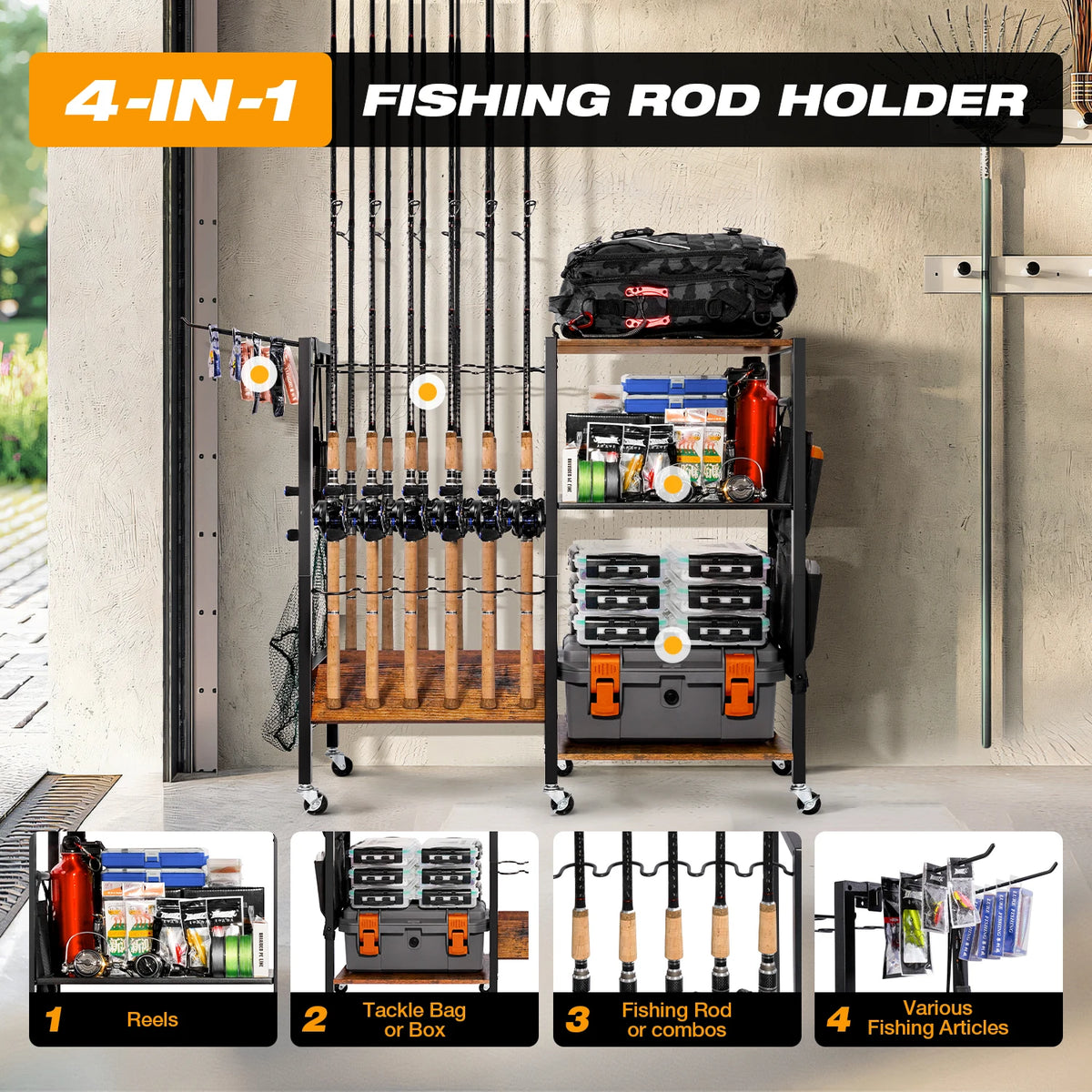 Fishing rod holder,Fishing Rod Rack Storage up to 12 Rods,Fishing Tackle Storage Cabinet,Fishing Pole Holders for Garage