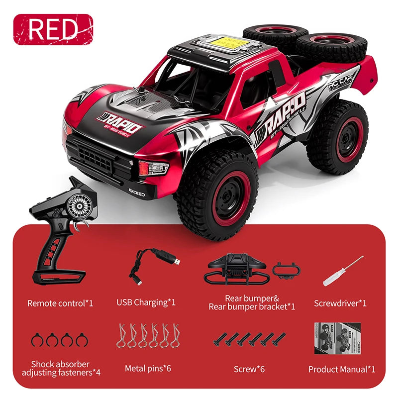 JJRC 1:14 Scale 4x4 RC Off-Road Monster Truck - Full Proportional Throttle/Steering & Metal Chassis W/ 3-Mode LED Lights