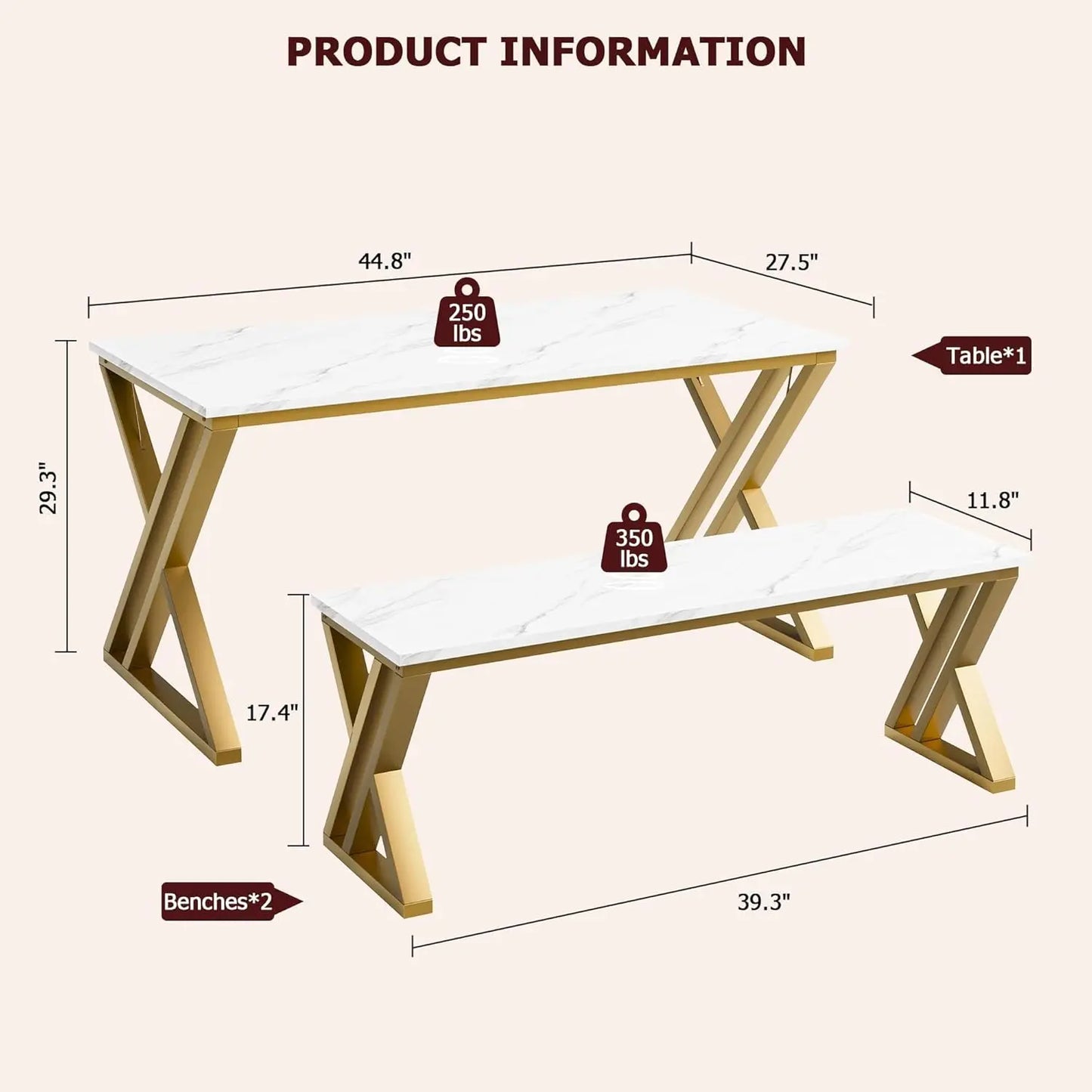 HobbyLane 4 Person Dining Table Set With Benches Metal Frame