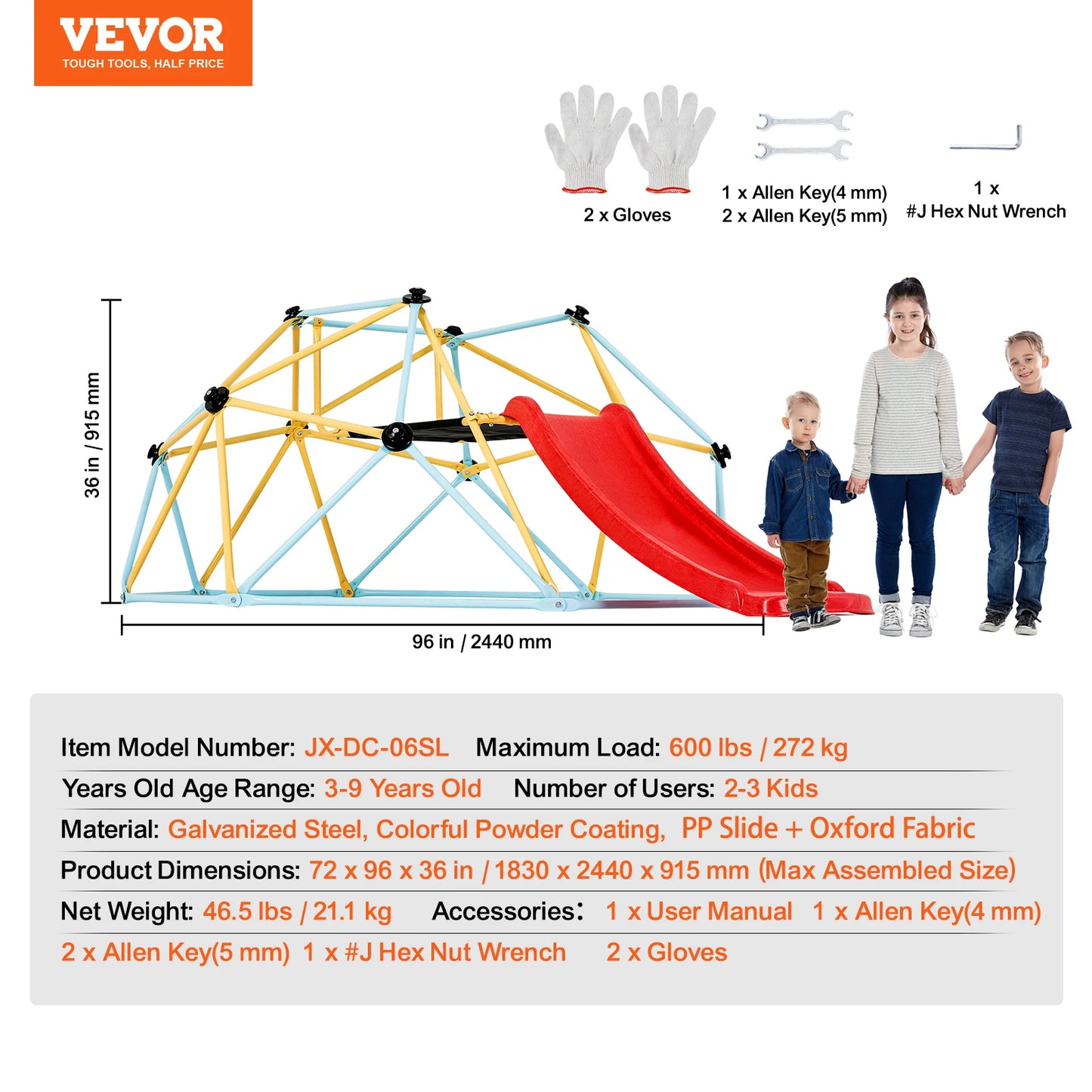 SucceBuy Climbing Dome 6/8/10/12FT Geometric Dome Climber Hammock Swing Jungle Gym Climbing Grip Outdoor Backyard Play Equipment