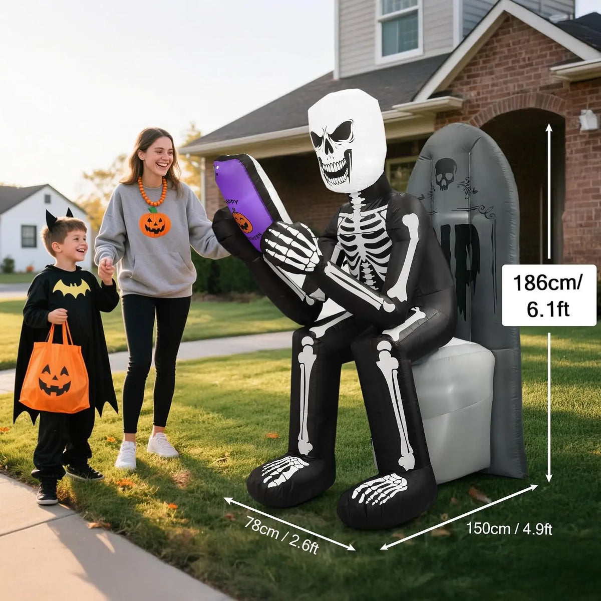 SHXI Halloween Inflatable Skeleton Tombstone Outdoor Decoration With LED Lights